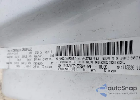 2011 Ram Dakota Bighorn/Lonestar z USA, uszkodzony, nr VIN 1D7RW3GK0BS575100